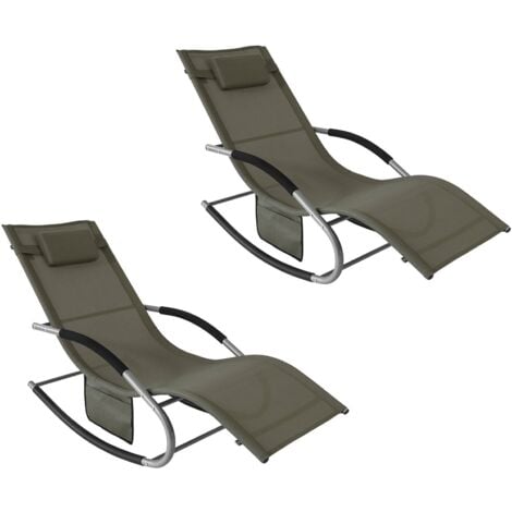 SoBuy Set of 2 Sun Loungers and Recliners with Side Bag,Garden Furniture, OGS28-BRx2
