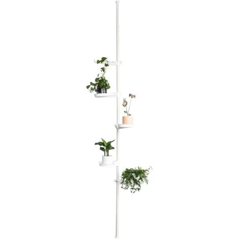 SoBuy 5-Tier Indoor Plant Stand Pole, Adjustable Flower Pots Holder Display Rack, Tension Rod Corner Storage Shelf, White,KLS09-W