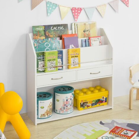SoBuy Kids 2 Drawers and 3 tiers Bookcase Bookshelf Children Storage Display Rack Organizer Holder Toy Storage Cabinet, KMB39-W