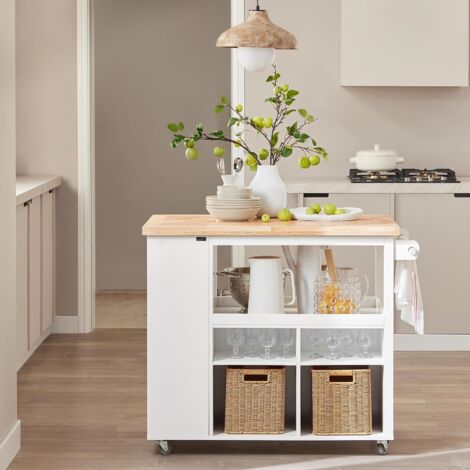 SoBuy Kitchen Island with Rubber Wood Worktop Kitchen Storage Trolley,FKW97-WN