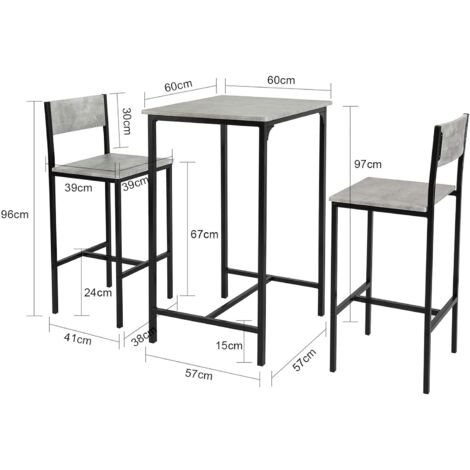 SoBuy OGT27-HG,3 Pieces Home Kitchen Breakfast Bar Set,Grey Tops