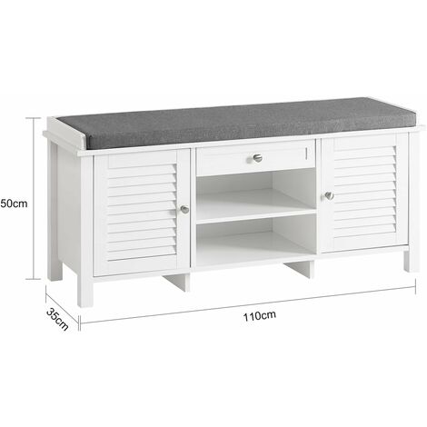 SoBuy Rack Shoe Cabinet with 2 Shutter Doors 1 Drawer and Movable Seat Cushion Storage Bench,FSR83-W