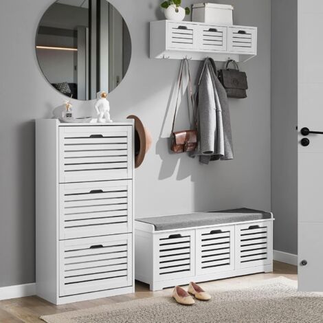 SoBuy 3 Drawers Shoe Cabinet Shoe Rack Shoe Storage Cupboard Organizer Unit,FSR108-W