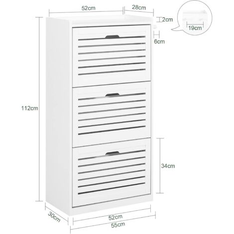 SoBuy 3 Drawers Shoe Cabinet Shoe Rack Shoe Storage Cupboard Organizer Unit,FSR108-W