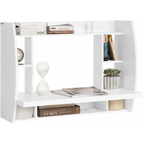 SoBuy Home Office Wall-mounted Table Desk with Shelves,White,FWT18-W