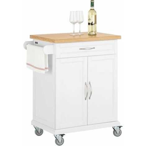 SoBuy Kitchen Storage Trolley Cart with Bamboo Top,FKW13-WN