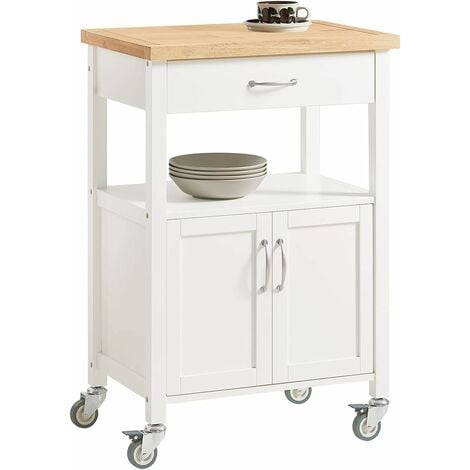 SoBuy Kitchen Trolley Cart with Doors & Storage Cabinet, White,FKW22-WN