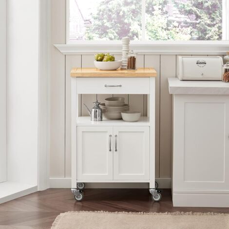 SoBuy Kitchen Trolley Cart with Doors & Storage Cabinet, White,FKW22-WN