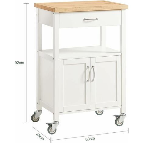 SoBuy Kitchen Trolley Cart with Doors & Storage Cabinet, White,FKW22-WN