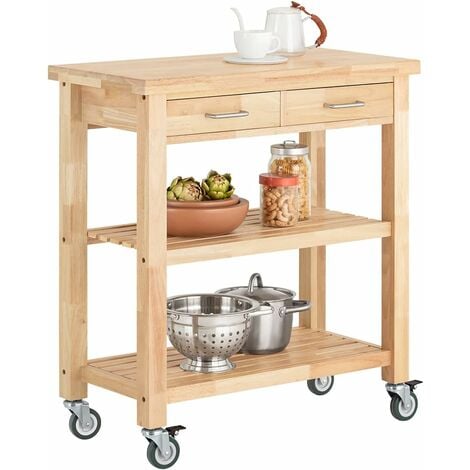 SoBuy Rubber Wood Kitchen Storage Trolley Cart with Drawers & Shelves,FKW24-N