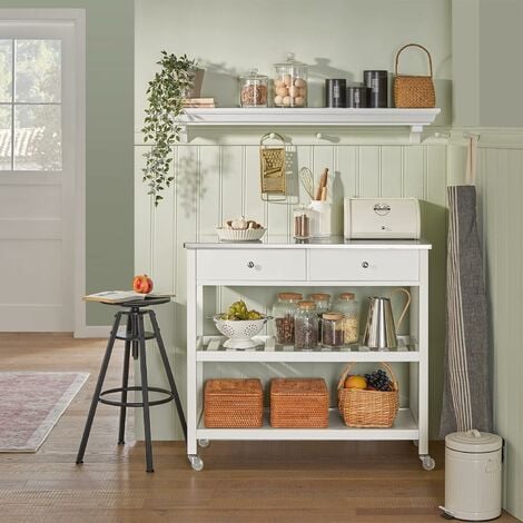 SoBuy® FKW67-R Kitchen Storage Trolley Serving Trolley Kitchen Shelf with Rubber Wood Top 2 Shelves 