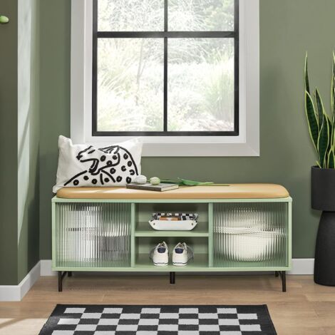 SoBuy Hallway Storage Bench Shoe Bench Shoe Rack with Glass Sliding Doors,FSR115-GR