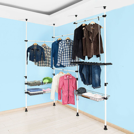 WOLTU Open Wardrobe Pipes Clothes Rail with Shelves Wall Mounted Wardrobe  for Walk-in Closet Industrial for Bedroom Dressing Room