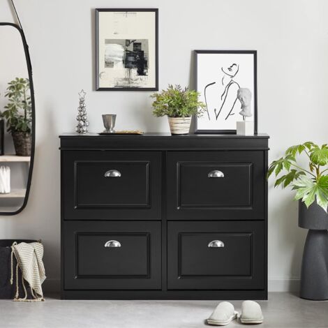 SoBuy 4 Drawers Shoe Cabinet Shoe Storage Cupboard Black,FSR79-SCH