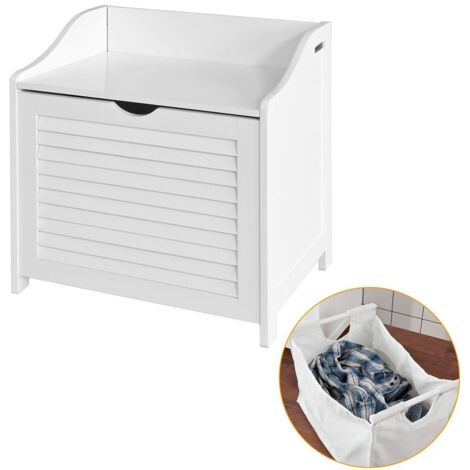 SoBuy White Bathroom Storage Cabinet Chest Seat, Laundry Bin Basket,FSR40-W