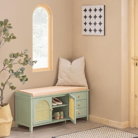 SoBuy Hallway Storage Bench Shoe Bench Shoe Rack Shoe Cabinet with 2 Doors, 3 Drawers and Seat Cushion,FSR129-GR