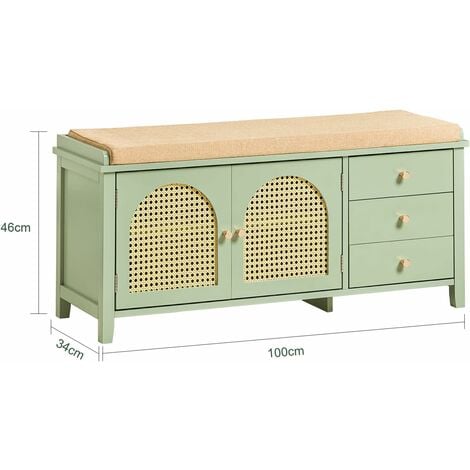 SoBuy Hallway Storage Bench Shoe Bench Shoe Rack Shoe Cabinet with 2 Doors, 3 Drawers and Seat Cushion,FSR129-GR
