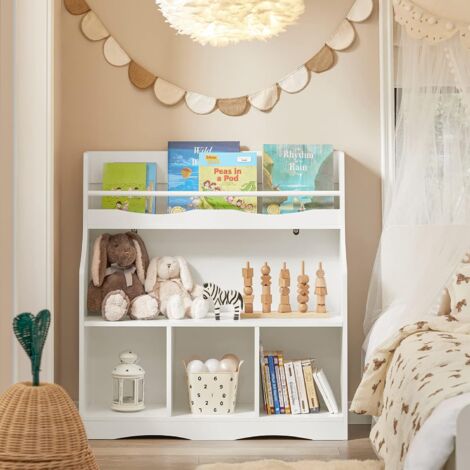 SoBuy Children Kids Bookcase Book Shelf Toy Shelf Storage Display Shelf with 1 Shelf and 4 Storage Compartments,KMB57-W