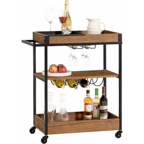 SoBuy 3 Tiers Kitchen Trolley Serving Trolley with Wine Rack and Removable Tray,SVW19-N