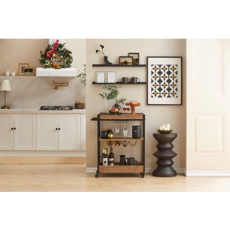 SoBuy 3 Tiers Kitchen Trolley Serving Trolley with Wine Rack and Removable Tray,SVW19-N