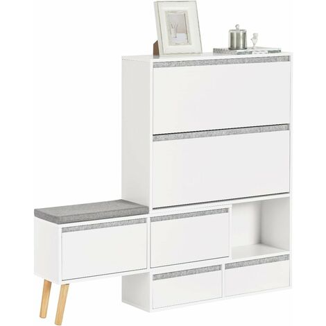 SoBuy Hallway Shoe Cabinet Shoe Rack Shoe Storage Cupboard Organizer with Drawers and Storage Bench,FSR134-W