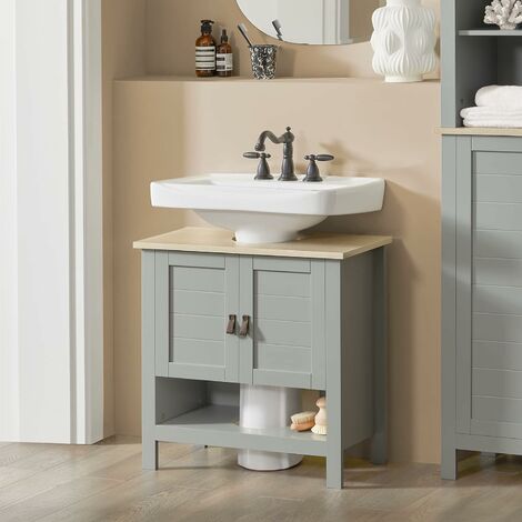 kleankin Pedestal Sink Storage Cabinet, Under Sink Cabinet, Bathroom Vanity  Cabinet with Adjustable Shelf and Open Bottom Shelf, Gray