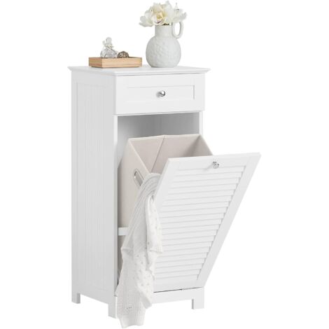 SoBuy Bathroom Laundry Basket Laundry Cabinet Bathroom Storage Cabinet with Drawer and Shutter Door,BZR73-W
