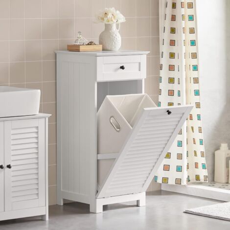 SoBuy Bathroom Laundry Basket Laundry Cabinet Bathroom Storage Cabinet with Drawer and Shutter Door,BZR73-W