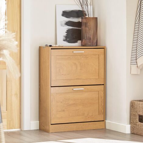 SoBuy 2 Drawers Shoe Cabinet Shoe Rack Shoe Storage Cupboard Organizer Unit Wooden Natural,FSR137-N