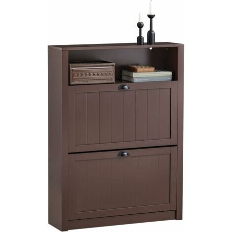 SoBuy Shoe Cabinet Shoe Rack Shoe Storage Cupboard Organizer Unit with 1 Storage Compartment and 2 Drawers,FSR87-BR
