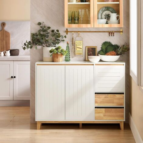 SoBuy Sideboard Storage Cabinet Cupboard, Kitchen Cabinet Dining Room Living Room Sideboard Cabinet Hall Cabinet,FSB75-WN