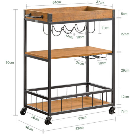 SoBuy Industrial Vintage Wood Metal 3 Tiers Kitchen Serving Trolley FKW56-N