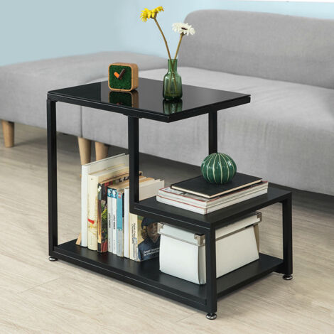 SoBuy Glass Top Side Coffee Table with Storage Shelf Black FBT65-SCH