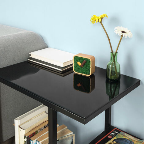 SoBuy Glass Top Side Coffee Table with Storage Shelf Black FBT65-SCH