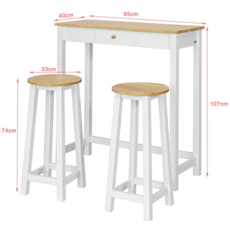 SoBuy 3 PCS Kitchen Breakfast Dining Bar Set-1 Table and 2 Stools,FWT50-WN