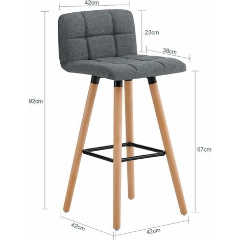 SoBuy Set of 2 Kitchen Breakfast Barstool with Fabric Padded Seat Dark Grey,FST50-DGx2