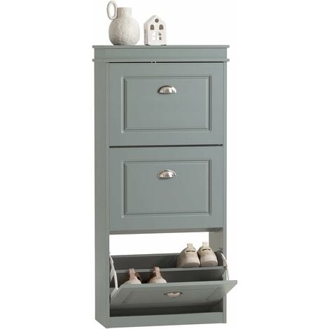 SoBuy 3 Drawers Shoe Cabinet Shoe Rack Shoe Storage Cupboard Organizer Unit, Grey,FSR94-HG