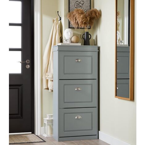 SoBuy 3 Drawers Shoe Cabinet Shoe Rack Shoe Storage Cupboard Organizer Unit, Grey,FSR94-HG