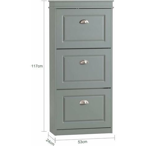 SoBuy 3 Drawers Shoe Cabinet Shoe Rack Shoe Storage Cupboard Organizer Unit, Grey,FSR94-HG