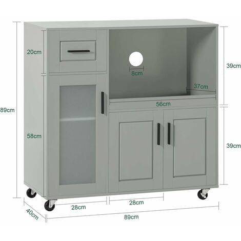 SoBuy Sideboard Microwave Cabinet Kitchen Cupboard on Wheels,FSB78-HG