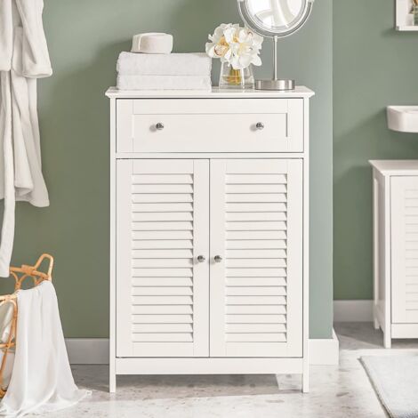SoBuy White Storage Cabinet Cupboard with Drawer and Shutter Doors,FRG238-W