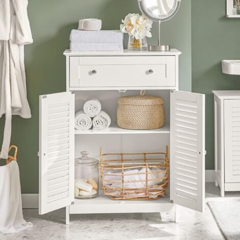 SoBuy White Storage Cabinet Cupboard with Drawer and Shutter Doors,FRG238-W