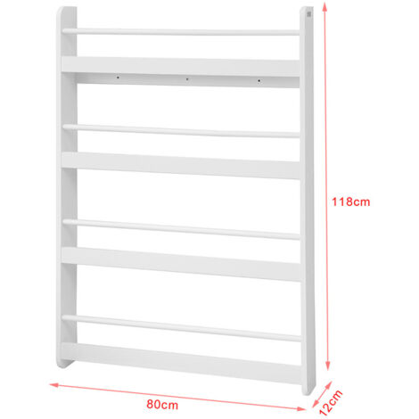 SoBuy Wall White Wood 4 Tiers Kids Storage Shelving Bookcase Rack KMB08-W