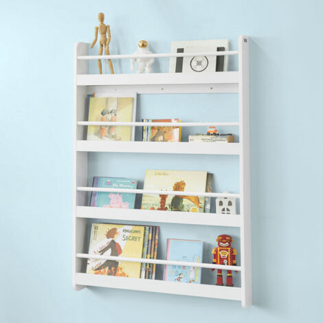 SoBuy Wall White Wood 4 Tiers Kids Storage Shelving Bookcase Rack KMB08-W