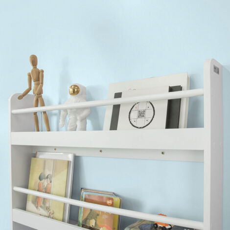SoBuy Wall White Wood 4 Tiers Kids Storage Shelving Bookcase Rack KMB08-W