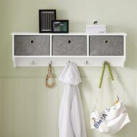 SoBuy White Wood Wall Storage Cabinet Unit with 3 Baskets & Hooks FRG282-W