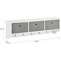 SoBuy White Wood Wall Storage Cabinet Unit with 3 Baskets & Hooks FRG282-W