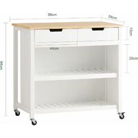 SoBuy White Wood Kitchen Trolley Storage Cupboard Bar Table FKW74-WN