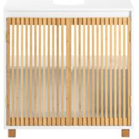 SoBuy Under Sink Cabinet Bathroom Vanity Unit with 2 Bamboo Slatted Doors,BZR125-W