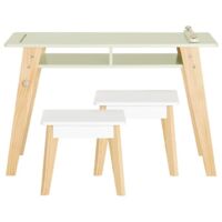 SoBuy Children Table and 2 Stools Set,Art Table with Storage Shelves and Paper Roll Holder,KMB92-GR